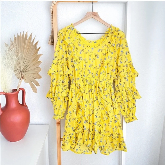 Happy X Nature By Kate Hudson Dress Ditsy Meadow Mini Floral Ruffle Yellow - Picture 4 of 14